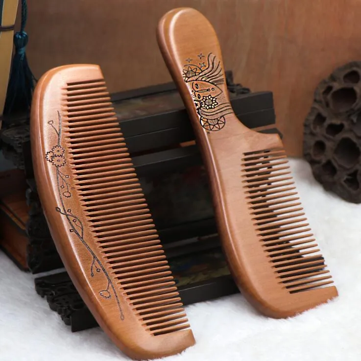 Neue Natürliche Pfirsich Holz Kamm Schließen Zähne Anti-statische Kopf Massage Haarpflege Holz Werkzeuge Schönheit Zubehör