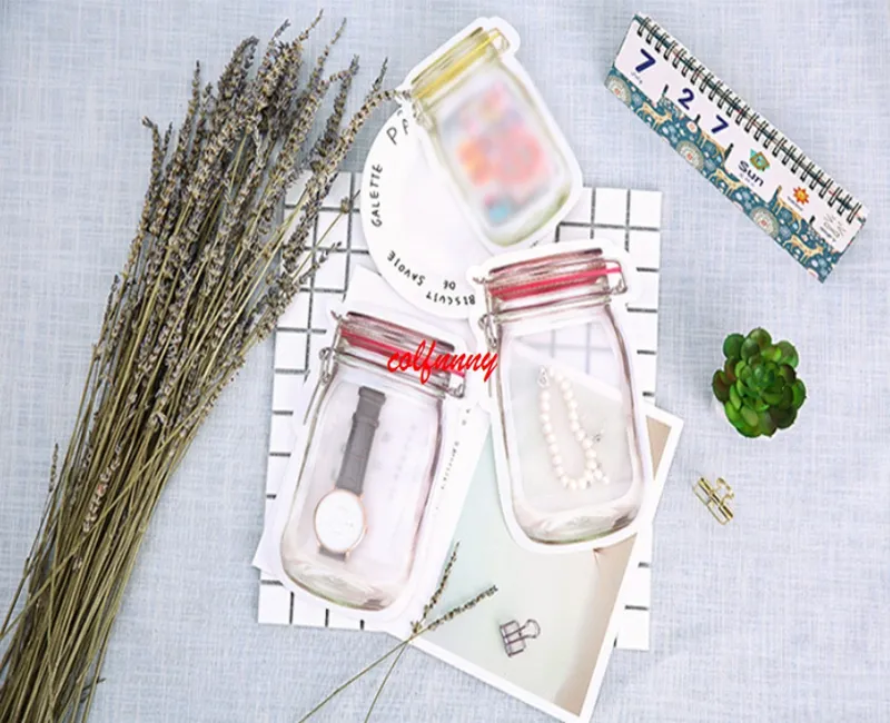 Wholesale Jar Shaped Food Container Plastic Bag Clear Bottle Modeling Zippers Storage Snacks Box F052209