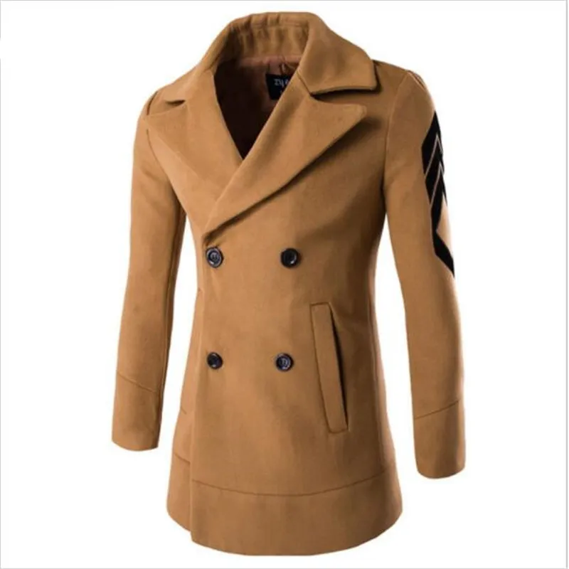 New Long sleeve men's casual Overcoat trench male 2017 fashion slim pea coat geometric print man outerwear boyfriend coats