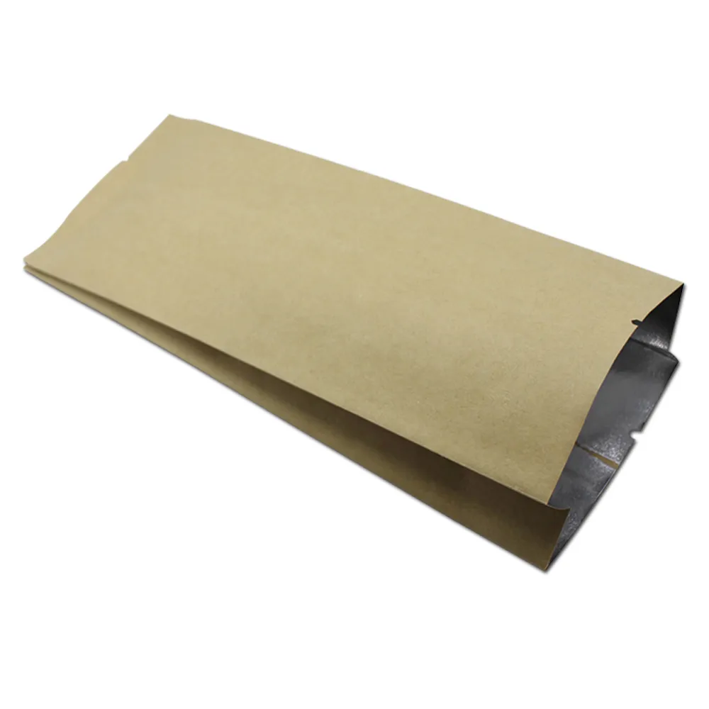 100 Pcs/Lot haut ouvert papier Kraft feuille d'aluminium soufflet sac de poche côté gousset thermoscellage stockage des aliments pochette d'emballage sacs de fête