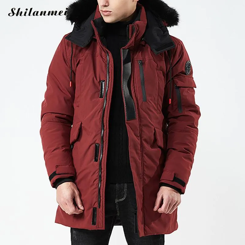 Plus Size Mannen Parkas Jassen Bont Hooded Jas Wijnrode Winter Lange Jas Heren Parka Hombre Gewatteerde Dikke Overjas Army Green 3XL