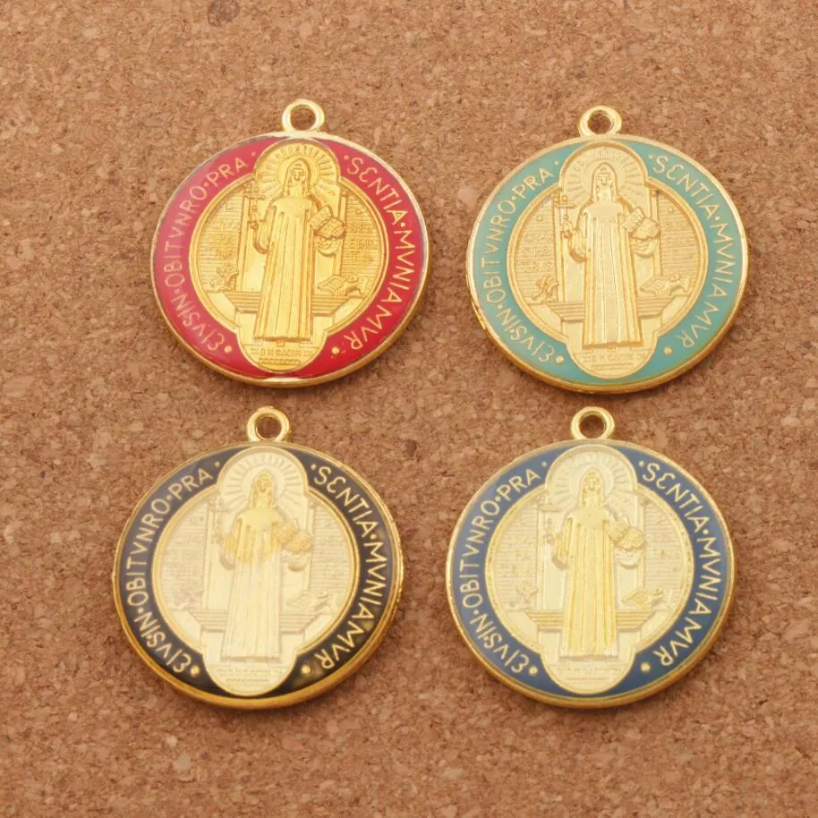 4Colors Enamel Benedict Medal Cross Crucifix Smqlivb Charm Gold Plated Catholicism Spacer Beads Pendants L1668 Jewelry Findings Components 20pcs/lot