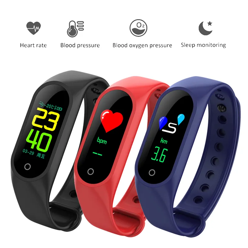 M3 Smart Band Color LCD-skärm Fitness Tracker Armband IP67 Vattentät Armband Heart Rate Sova Monitor för iOS Android