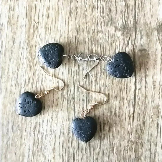 Mode noir coeur amour pierre de lave boucles d'oreilles aromathérapie huile essentielle diffuseur de parfum boucles d'oreilles pendantes pour femmes bijoux