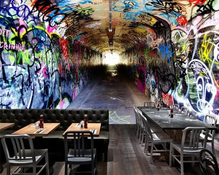 Niestandardowy 3D Mur Mural Tapeta Modern Vintage Tunnel Access Graffiti Wall Paper Cafe Bar