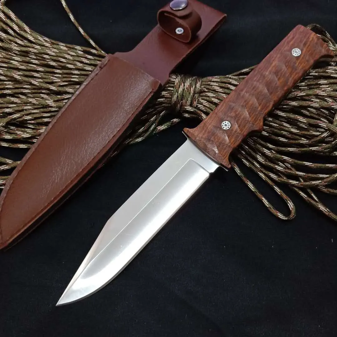 1Pcs Holzgriff Survival gerade Messer 440C Satin Blade Palisander Griff feststehende Messer mit Lederscheide