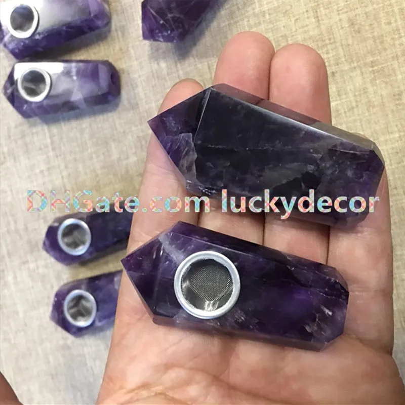 Cristal d'améthyste Pierre de naissance de février Baguette pour fumer du tabac Mini tuyau en cristal violet naturel Amethyst Point Gem Pocket Pipe pour fumer à vendre