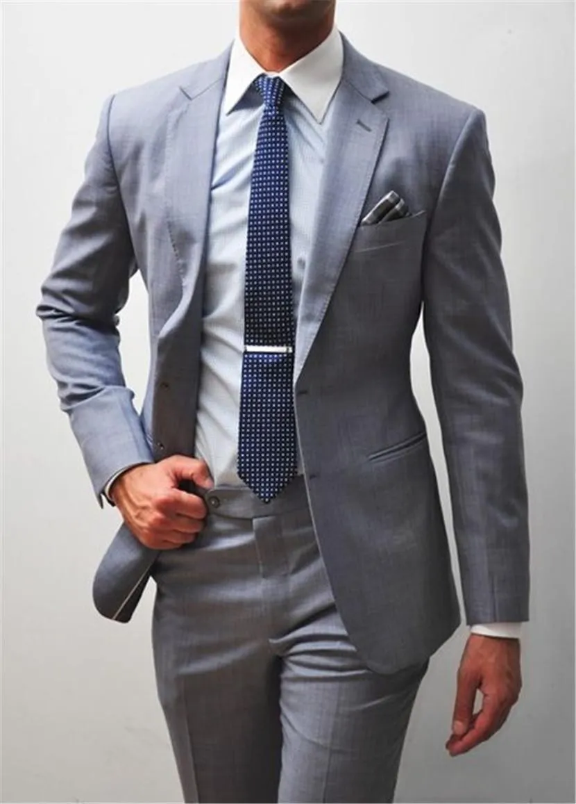 Hot Recomendar Ligjht Cinza lMen Casamento Smoking Excelente Noivo Smoking Do Smoking Lapela De Dois Botões Homens Blazer 2 Peça Terno (Jaqueta + Calça + Gravata) 2087