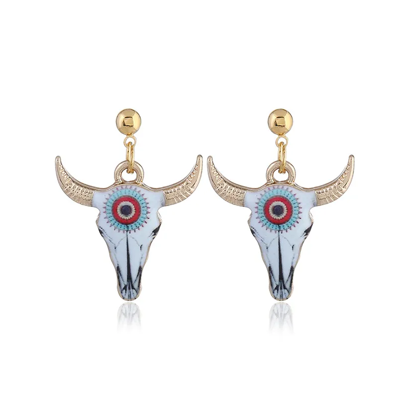 summer jewelry dangle earrings bull with horns head enamel animal earrings women's for party gift drop shipping wholesale and retail