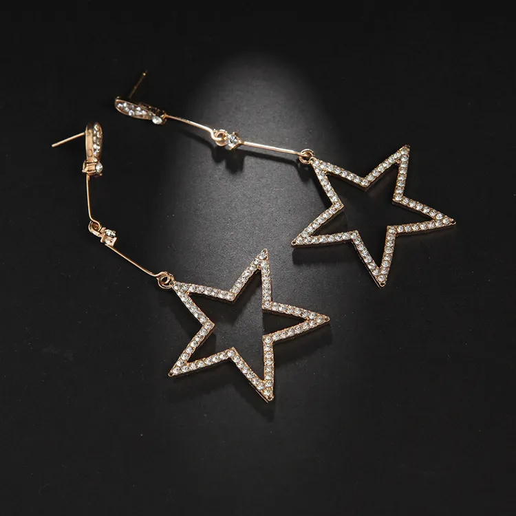 Five-pointed star Dangle & Chandelier rhinestones Fashionable long temperament Stud Earrings Exaggerated Earrings wholesale