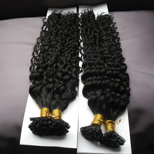 U İpucu İnsan Saç Uzatma Kinky Kıvırcık 200g 200s Keratin Kapsüller İnsan Füzyon Saç Tırnak U Ucu Makinesi Yapımı Remy Önceden Yapıştırılmış Saç Uzatma