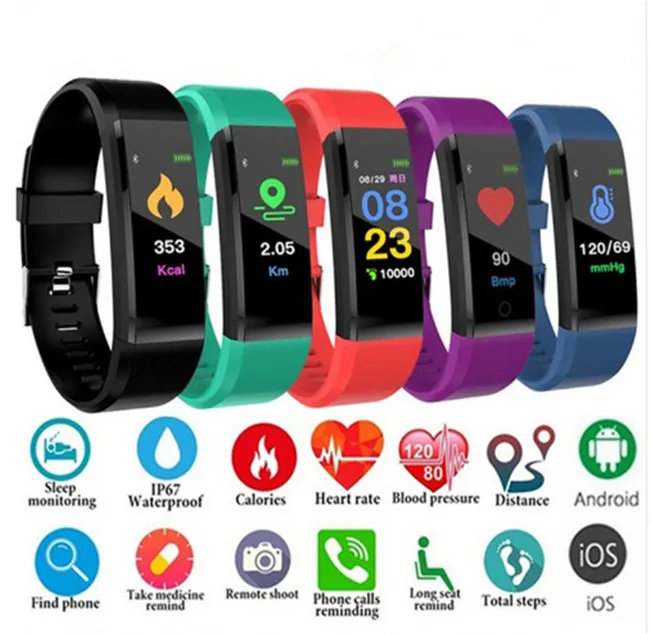 ID115 Plus Ekran LCD inteligentny bransoletka fitness Tracker Pedometr Watch Watch TES TEART TEARTO Monitor Monitor Smart Breyband Watch Kolorowy