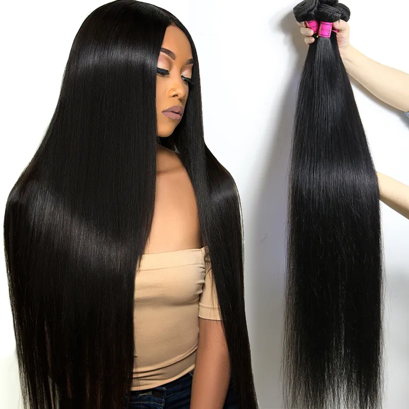 Braziliaanse Maagd Haar 30 32 34 36 40 Inches Rechte Bundels Onverwerkte Body Wave Menselijk Haar Weeft Water Diepe golf Human Hair Extensions