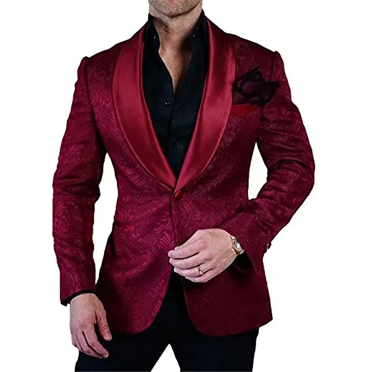 Niestandardowe Burgundy Paisley Men Wedding Tuxedos Szal Lapel Side Vent Groom Tuxedos Men Dindy Darty 2 -Place Suitjacket Pants297u