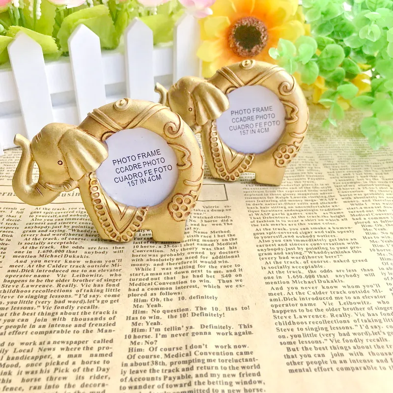 50pcs motyw Indian Wedding Baby Shower Favours Lucky Gold Elephant Photo Ramka słonia ramy zdjęcia miejsce Uchwyt karty