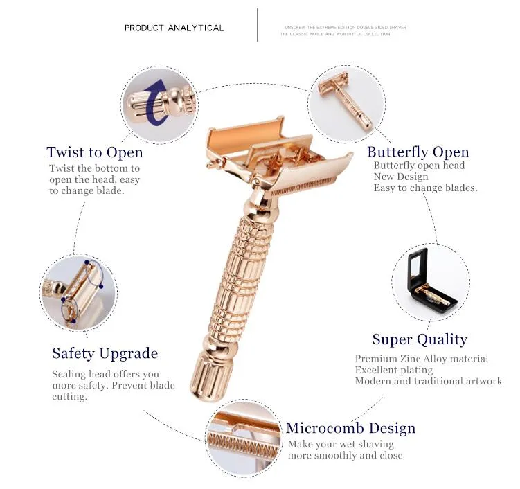 Twist Butterfly Open Classic Double Edge Blade Safety Shaving Razor Shaver Handle Holder +Blade +Mirror Case