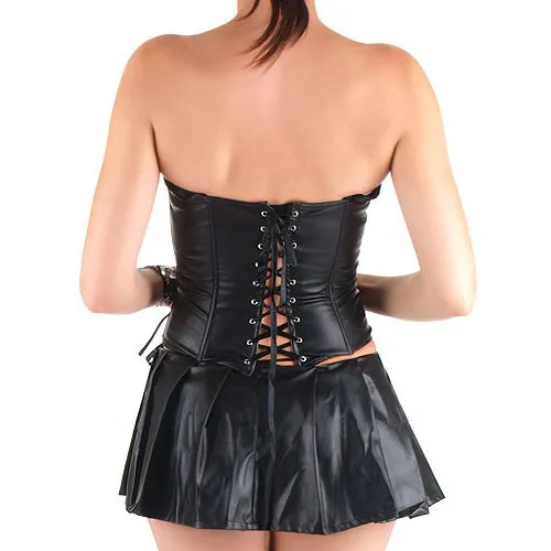 Front dragkedja Korsett Sexig Erotisk Faux Läder Förpackad Bröst Korsett Party Dress Fetish Black Underkläder Nightwear Plus Storlek S-6XL