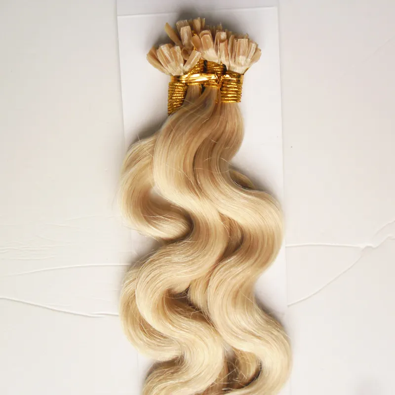 Extensions de cheveux brésiliens blonds ondulés, cheveux vierges, pointe en U, 100 brins, 100g, Remy, Capsules de kératine pré-collées, Hair1548271
