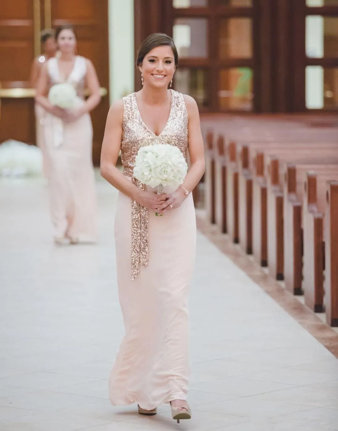 Elegant V Neck Sequined Top Sash Chiffon Bridesmaid Dresses From  Haiyan4419