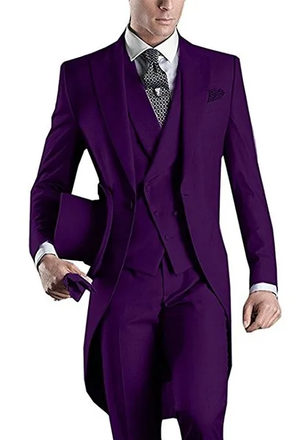 Customize Design Light Grey/Purple/ White/Black/Burgundy/Blue Tailcoat Men Party Groomsmen Suit in Wedding Tuxedos(Jacket+Pants+Tie+Vest)