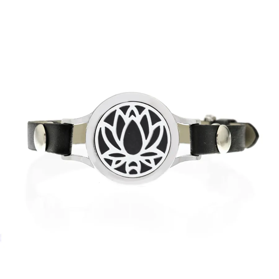 Trendy 25mm Tree of life Aroma Diffusore di oli essenziali Bracciale da donna Twist Apribile con cinturino in pelle PU nera