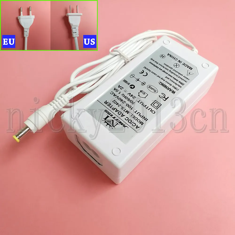 Full Power DC 24V 2A 48W Power Supply Adapter Transformer Switching LED Light Driver White Indoor Use US EU Plug Universal AC110-240V Input