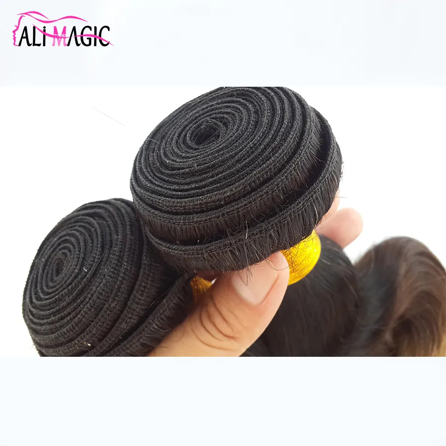 AliMagic Factory Outlet Driekleurige Body Wave Ombre Haar Weave 1b/4/27 Blonde Ombre Maagdelijk Menselijk Haar 3 stks 100 g/stks Braziliaanse Peruaanse