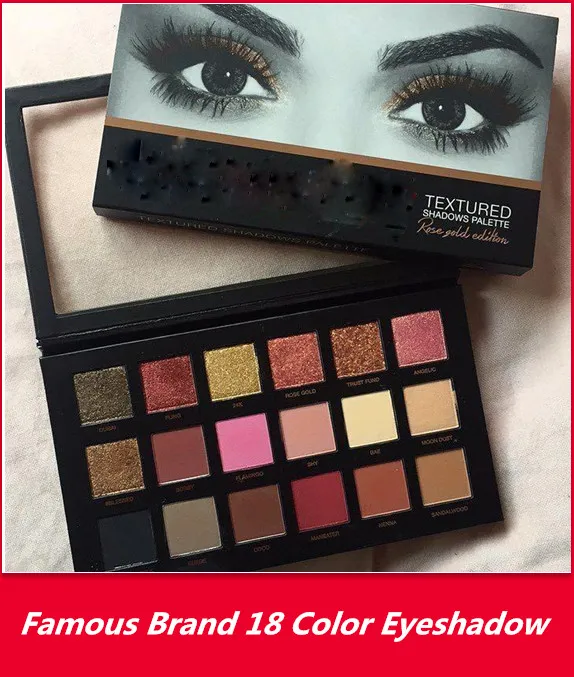 Kända märke 18 färger Eyeshadow Palette Rose Gold strukturerade den nyaste paletten Makeup Eye Shadow Palette med DHL gratis