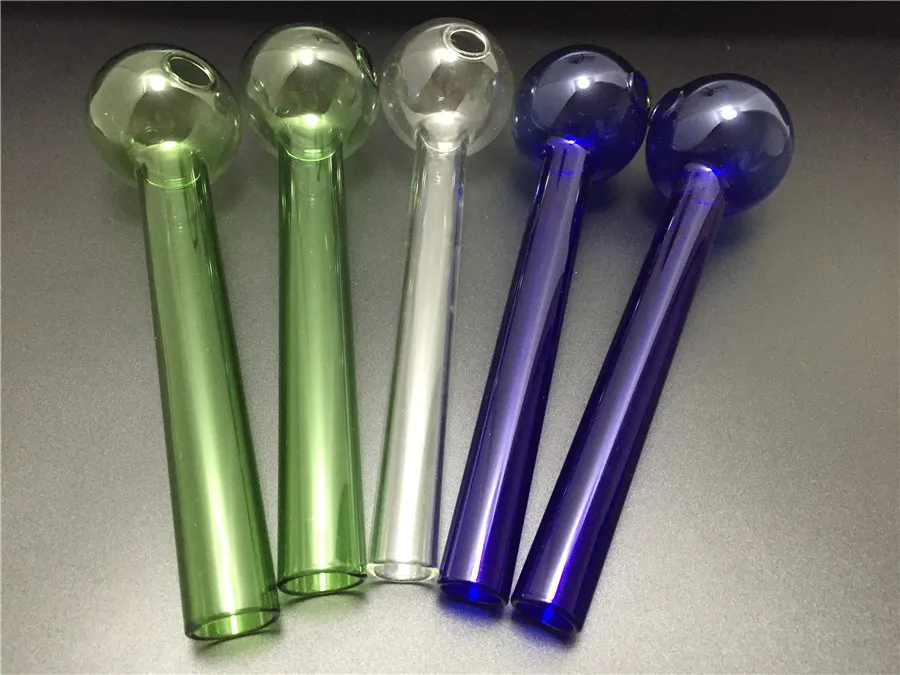 Thick Straight GLASS Pyrex Oil Burner Pipe Clear Glass steamroller tobacco pipe Tube Bubbler pipe Glass Handle Pipes 20CM 50mm