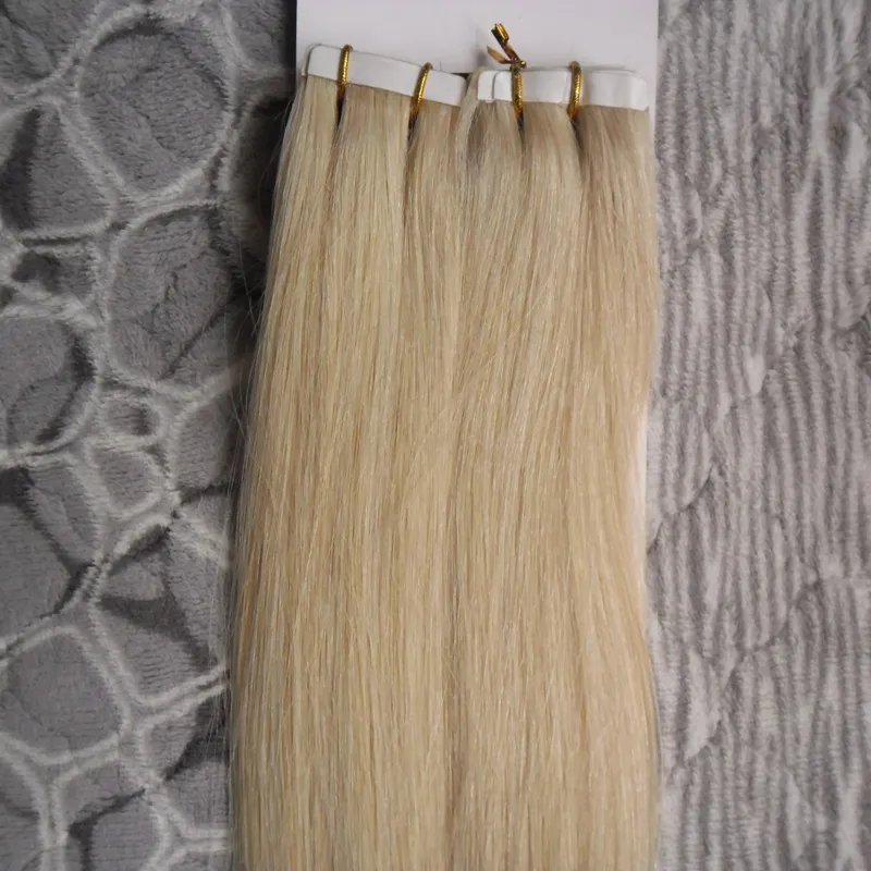 100g nastro nelle estensioni dei capelli umani Macchina dritta Capelli remy su adesivi nastro invisibile PU Skin Weft # 613 Blonde