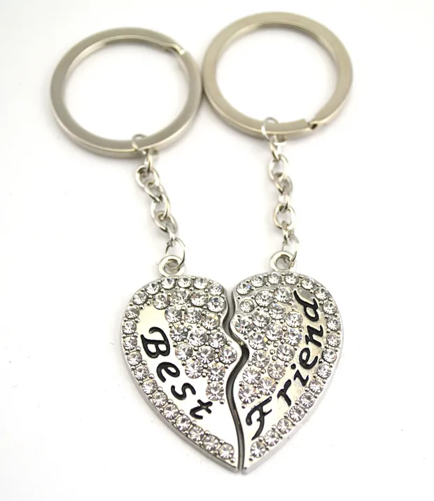 أفضل أصدقاء القلب المكسور المفاتيح BFF كيرينغ حجر الراين حامل مفتاح للصداقة / الأختين المرأة الأزياء والمجوهرات