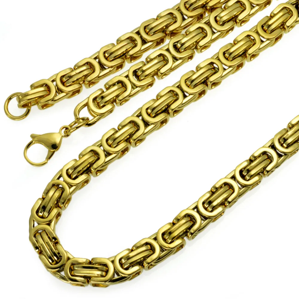 70 cm, 55 cm fresco acero inoxidable hombres oro tono bizantino collar cadena N295