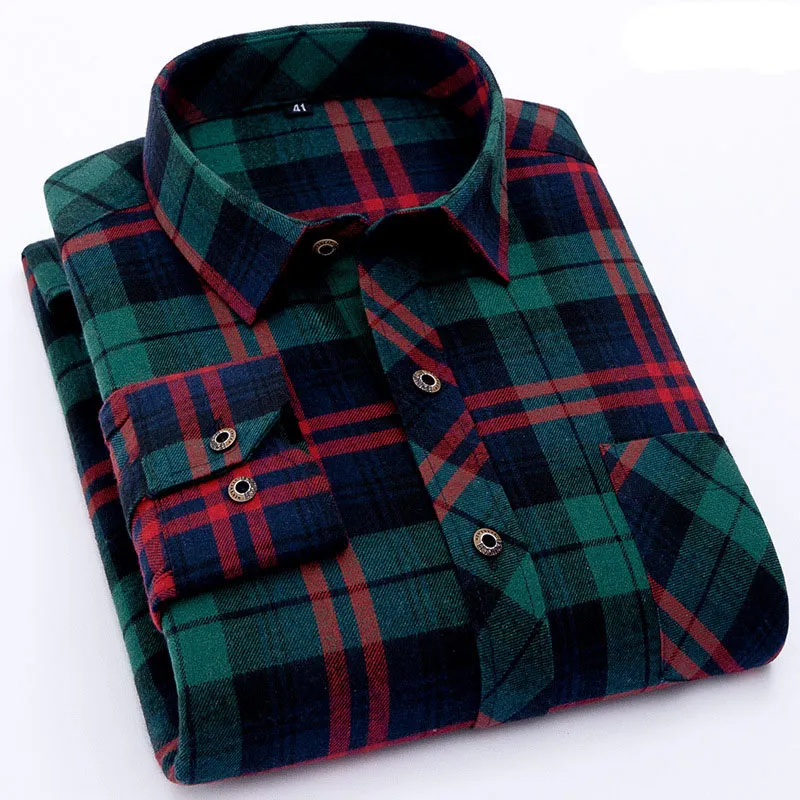 Mens plaid flannel skjorta mode casual långärmad tröja mjuk komfort smal passform stilar nya man kläder