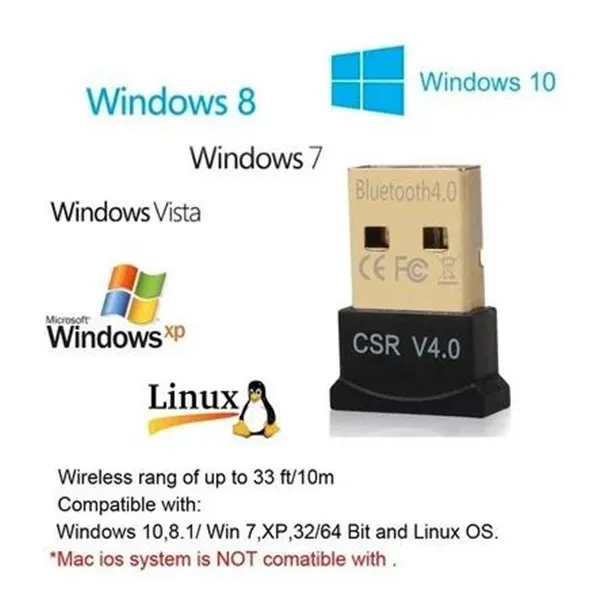 Adattatore Bluetooth Mini USB V 4.0 DUGHT MODE DONGLE WIRELELS CSR 4.0 Win10 Win8 / 7 XP
