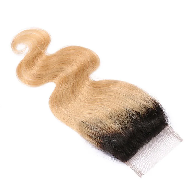 1b / 27 Ombre jasnobrązowe ludzkie włosy splotowe wiązki z zamknięciem Honey Blonde Ombre Dziewicy Indian Hair 3 Paintles zajmuje się zamknięciem koronki 4x4