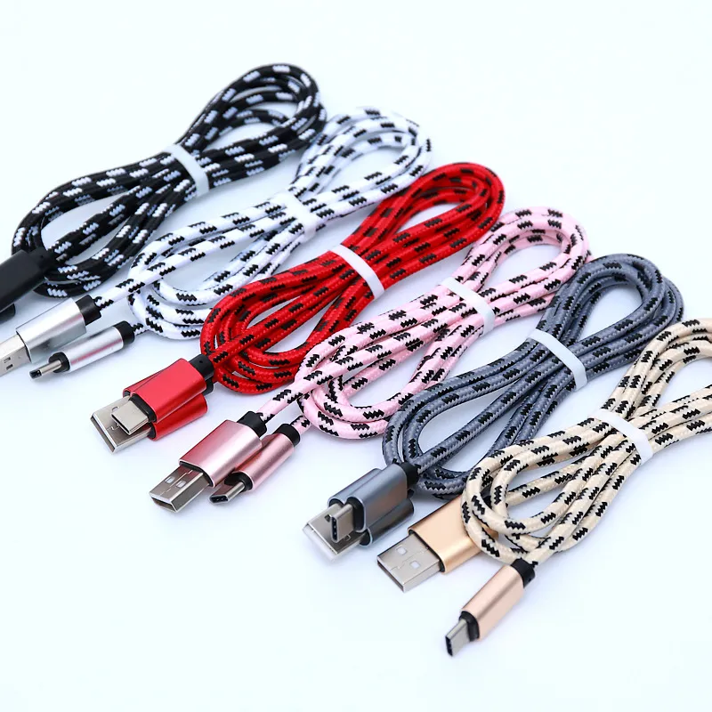 Micro USB Gevlochten Nylon Kabels 1M 2M 3M 0,25 M Type C-kabelgegevens Snel oplaadkabel voor Samsung S8 Plus Sony Smart Phone
