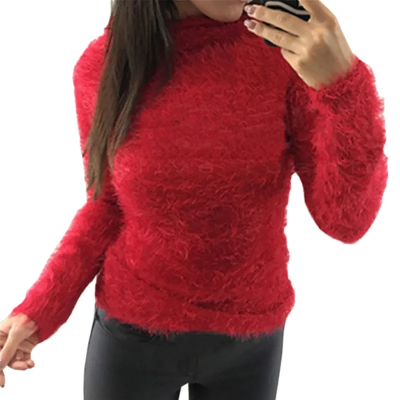 Meisje warme fuzzy coltrui gebreide vrouwen trui top herfst winter truien toevallige truien basale lange mouw tops plus size