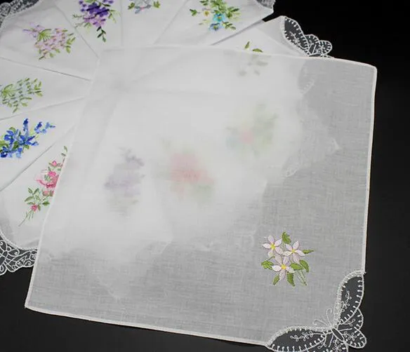 Vintage Pure Cotton Handkerchief Girl Napkin Embroidered Women Napkin Embroidered Butterfly Lace Flower Handkerchief Home tableware KD1