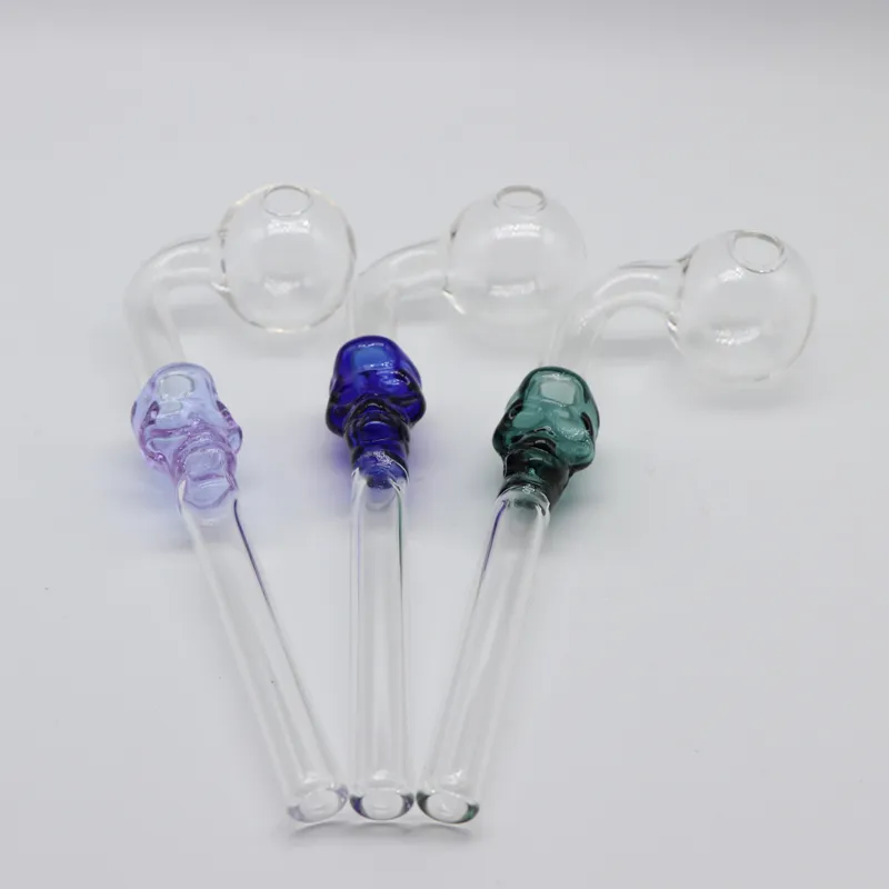 Colorful glass pipe Skull Smoking Handle Pipes Curved 14cm length Smoking Hand Pipes Blown Recycler Best Oil Burner Pipe Glass Water Pipe