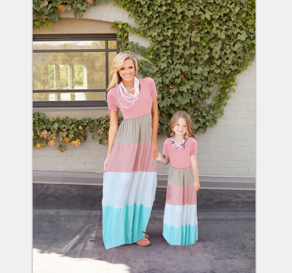 Mommy and me family matching mother daughter dresses clothes Patchwork mom and Girl dress kids parent child outfits