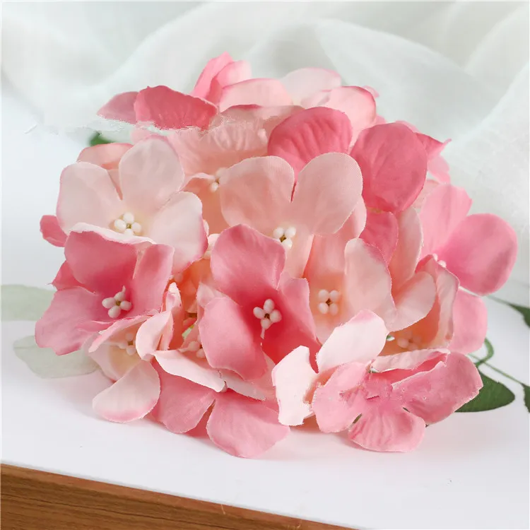 Artificial Flowers Christmas party Fashion Wedding Silk Artificial Hydrangea Flowers HEAD White Diameter 15cm Home Ornament Decoration