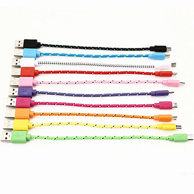 20CM Short Braided nylon Micro USB Cables Data Sync Cable Cord For Samsung Galaxy S3 S4 S6 Edge i9500 Note 2 wholesale