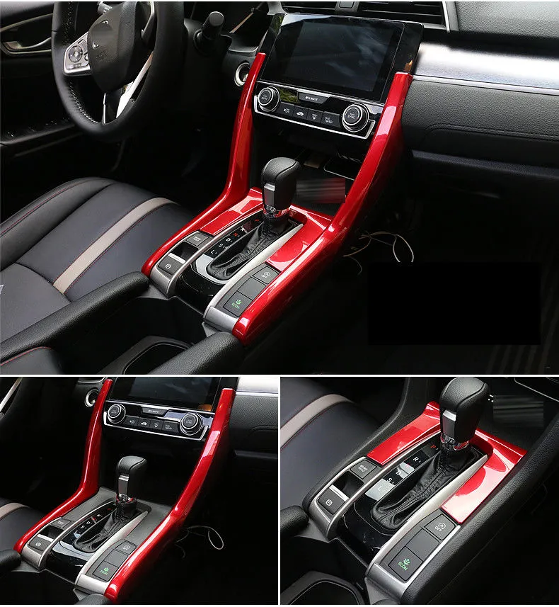 3 pcs Painel de Engrenagem CoverGear Tira Lateral Para Honda Civic 10 Gen 2016-2018 Vermelho