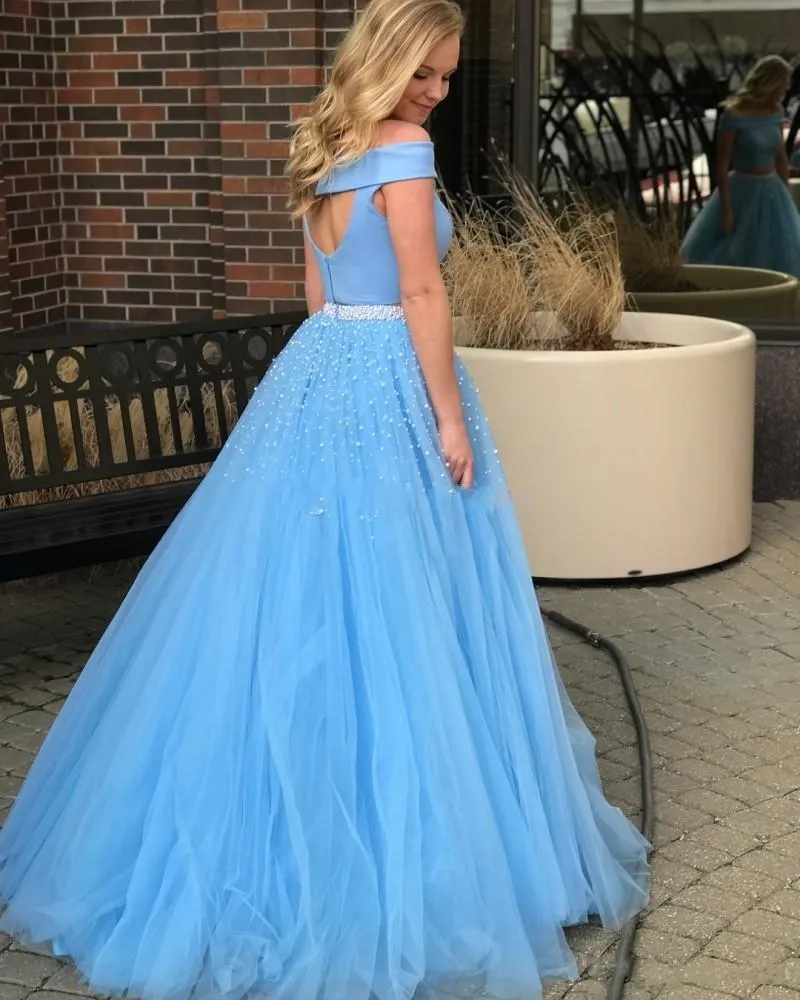 Shoulder Beaded Short Sleeve Prom Dress - Elegant Backless Two-Piece Formal Evening Gown for Plus Size Women (HY4095)