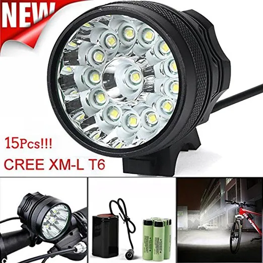 Luce per bici da 34000 lumen, lampada frontale per bici, lampada frontale per mountain bike impermeabile con CREE 15 LED T6 3 modalità di luce per bambini in montagna Street Bi