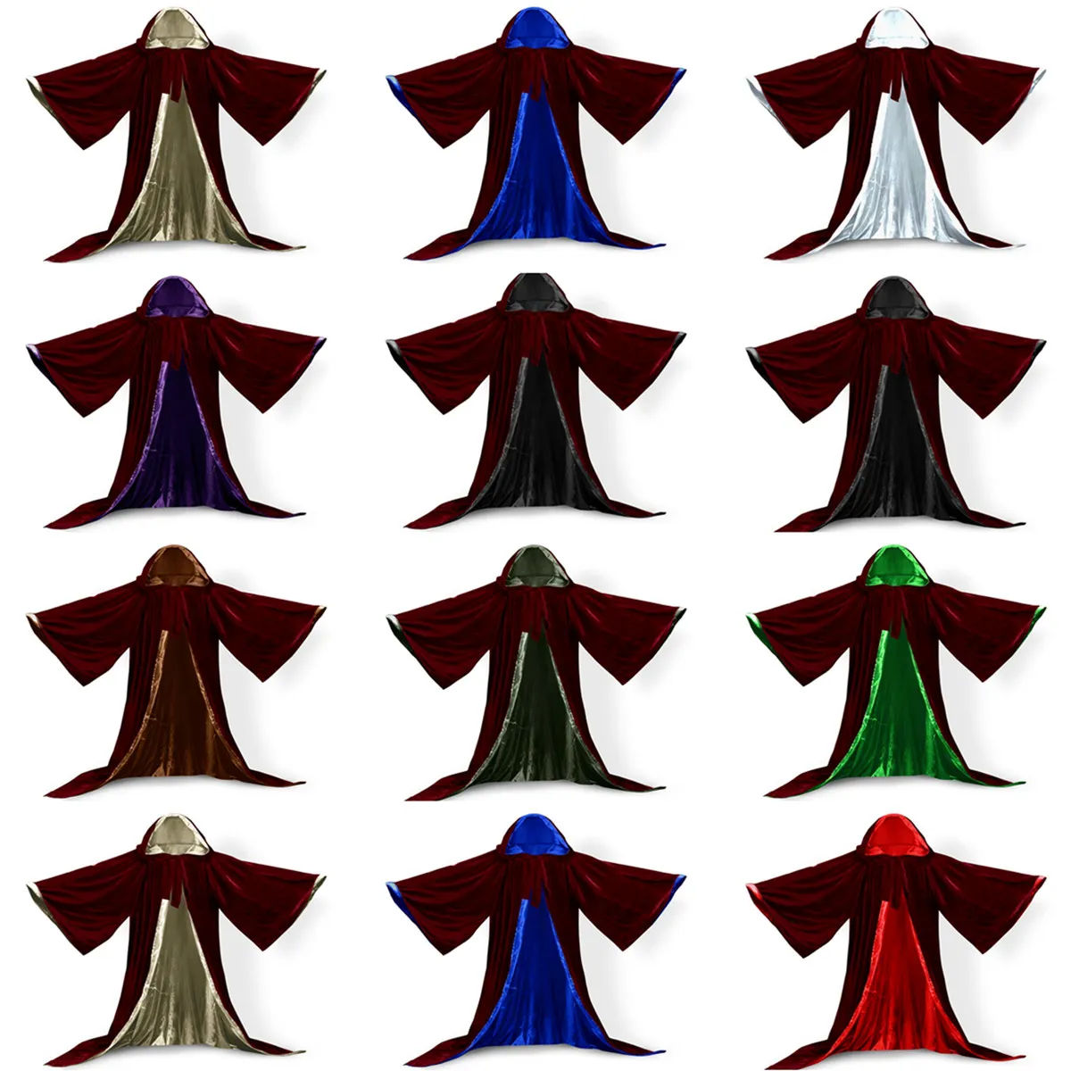 Długie rękawy aksamitne z kapturem płaszcz ślubny Velvet Cloak Halloween Party Witchcraft Cape Medieval Wicca Robe Kids Cosplay 2908723