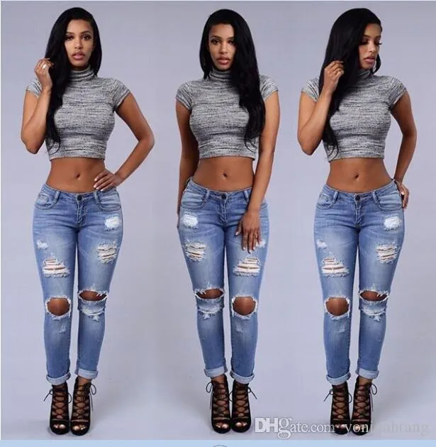 Toptan Sat Toptan Yeni Moda Jeans Duzenli Uzun Y rt k Jeans Wild Denim Pantolon icin Jeans Femme Casual Y kanm Delikler Erkek Arkada Jeans