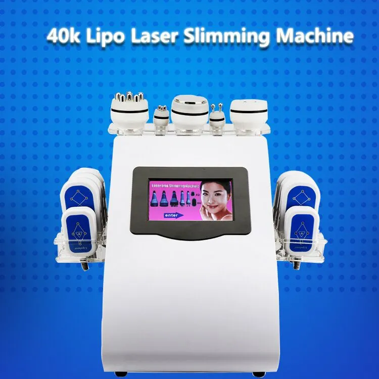 Самый популярныйВысшее качество40k 6in1 Лазерный аппарат для сжигания жира для похудения Ультразвуковая липосакция Похудение Массаж тела Кавитация RF Подтяжка кожи