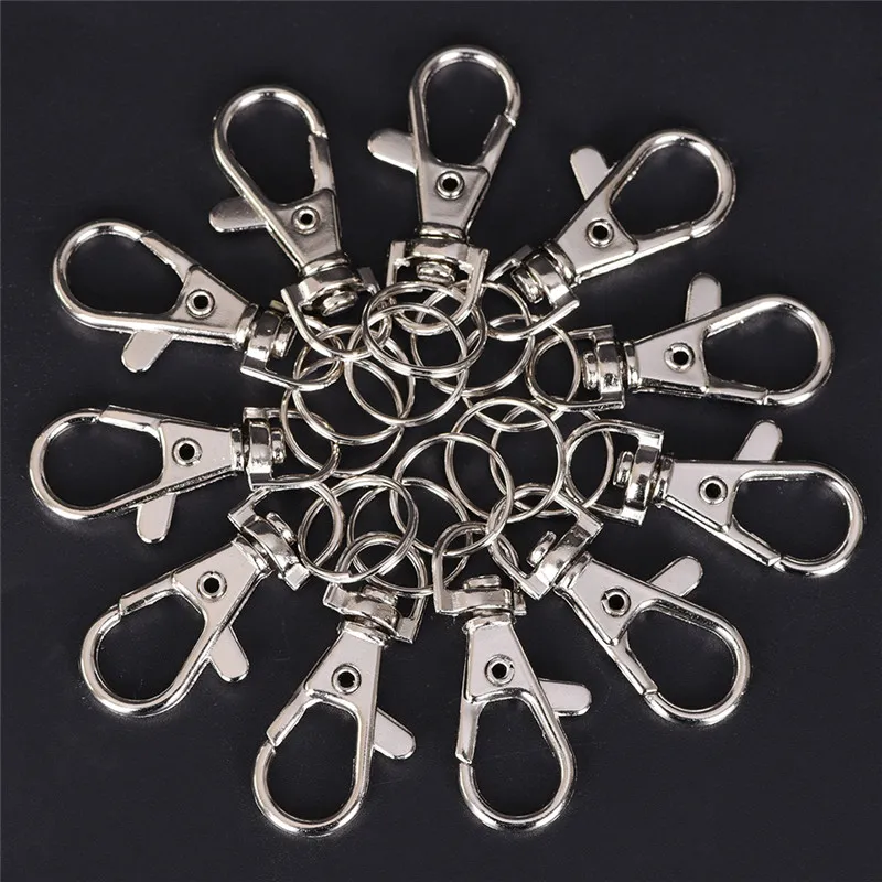 10st Sil Silver Metal Classic Key Chain Diy Bag Jewelry Ring Swivel Hummer Clam Clips Key Hooks Keychain Split Ring Wholeales254y