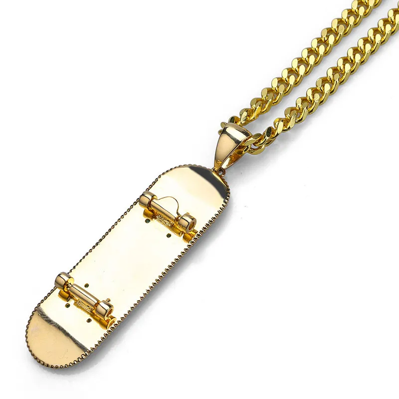 Collana Hip Hop di nuova moda Collana in oro giallo / argento Colore CZ Skateboard Collana uomo Donna Bel regalo NL-751